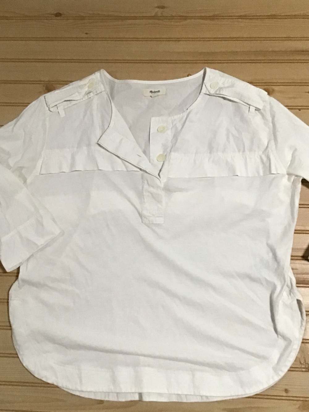 Madewell 100% Cotton White 3/4 Sleeve Popover Button Shirt Medium Oversized